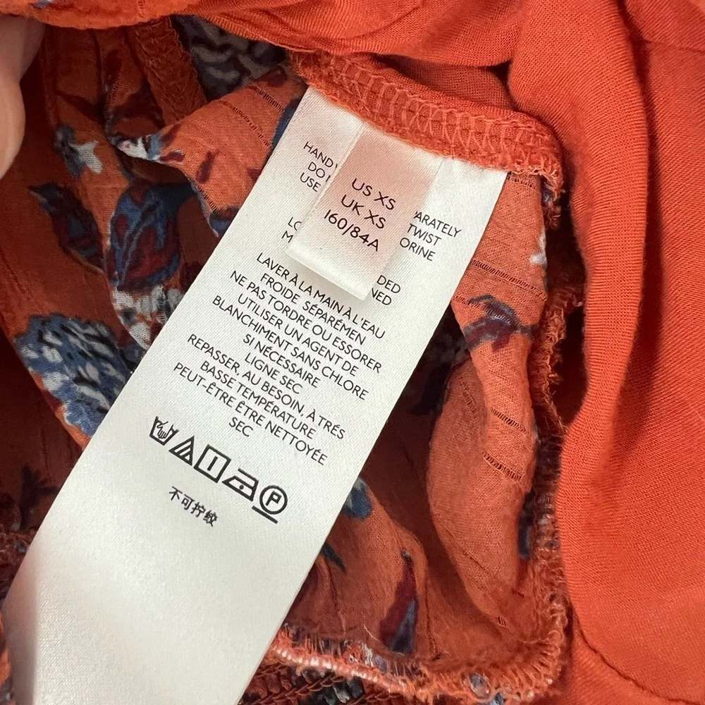Free People Final Rose Rust Floral Ruched V-Neck Blouse XS